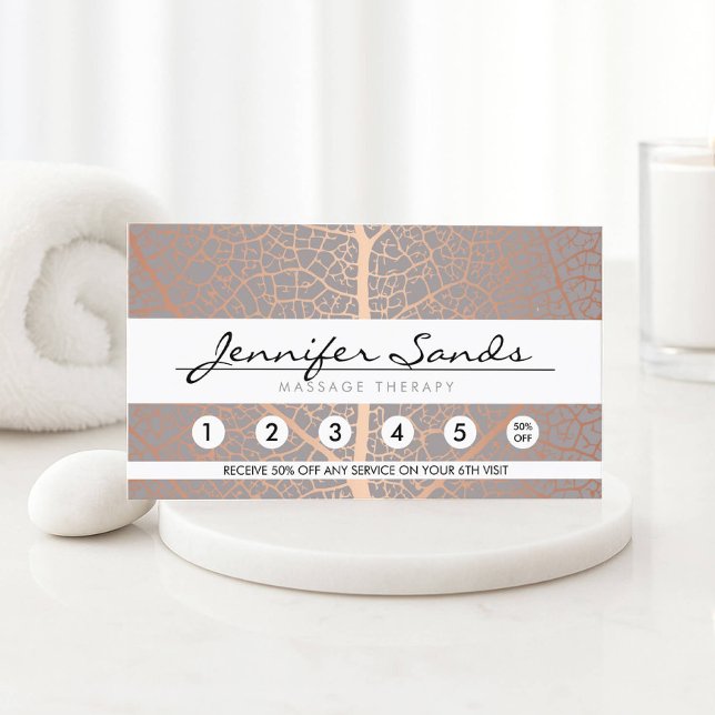 Carte de fidélité Motif de feuille d'or Rose éléga (Créateur téléchargé)