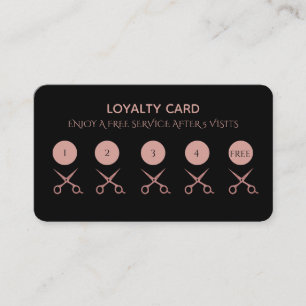 Carte De Fidélité Noir simple avec des ciseaux roses d'or