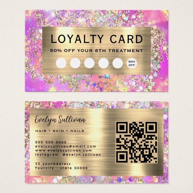 carte de fidélité opale rose parties scintillant (Devant & derrière)