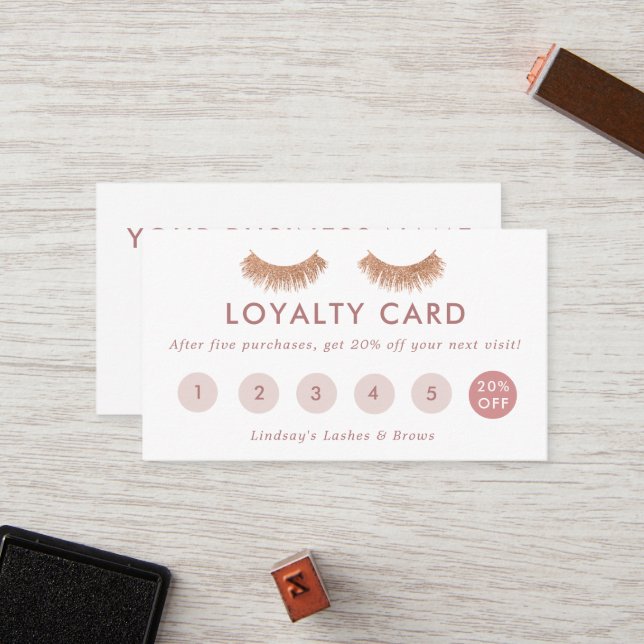 Carte de fidélité or rose Eyelashes maquillage Art (Devant/Arrière en situation)