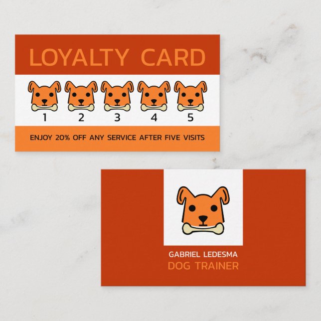 Carte De Fidélité Orange Chien, Trainer Chien Entreprise (Devant / Derrière)