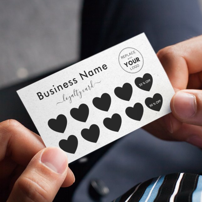Carte De Fidélité Papier Kraft gris clair Coeur Ajouter votre logo B (Créateur téléchargé)