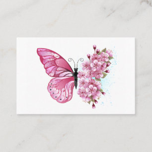 Carte De Fidélité Papillon à fleurs avec Sakura rose
