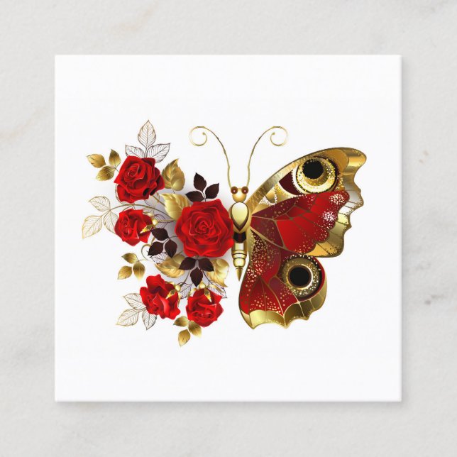 Carte De Fidélité Papillon de fleurs rouges aux roses rouges (Devant)