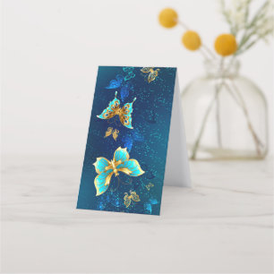 Carte De Fidélité Papillons d'or sur un Arrière - plan bleu