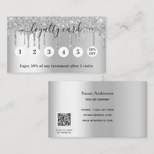 Carte De Fidélité Parties scintillant de code QR argent goutte éléga