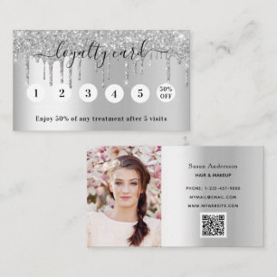 Carte De Fidélité Parties scintillant de code QR photo argent goutte