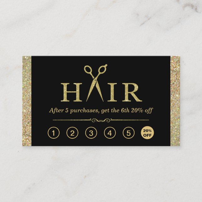 Carte De Fidélité Parties scintillant d'or Ciseaux Coiffeur Salon Lo (Devant)