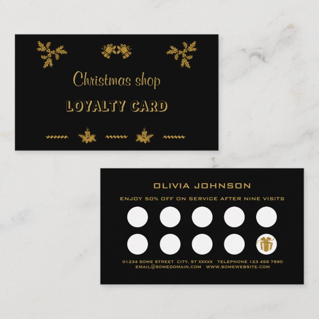 Carte De Fidélité Parties scintillant d'or Joyeux Noël, Père Noël (Devant / Derrière)