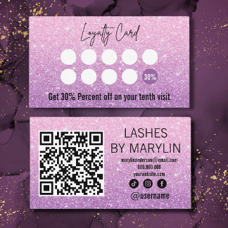 Carte De Fidélité Parties scintillant rose et violet Ombre Lash Tech