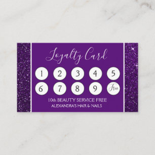 Carte De Fidélité Parties scintillant violette et poinçon de fidélit