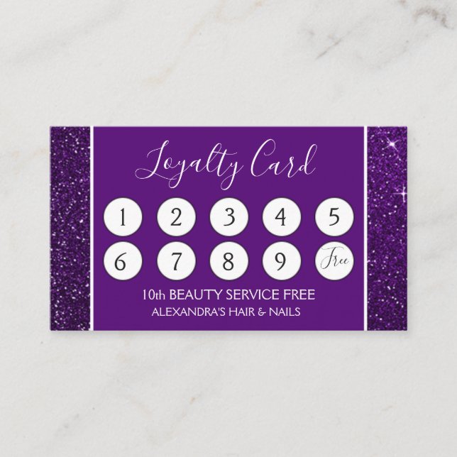 Carte De Fidélité Parties scintillant violette et poinçon de fidélit (Devant)