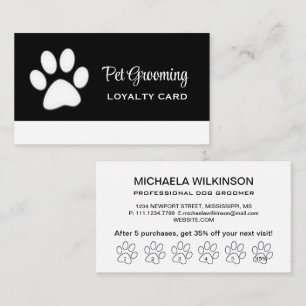 Carte De Fidélité Paw chien blanc sur le service de toilettage pour