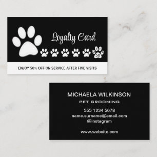 Carte De Fidélité Paw chien blanc sur le service de toilettage pour