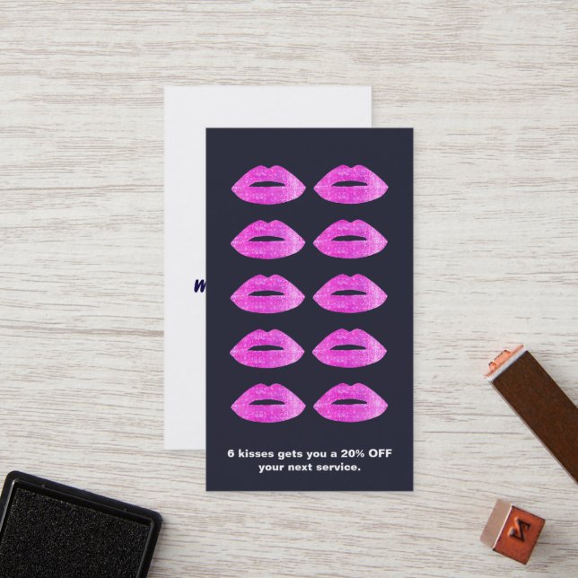 Carte De Fidélité Pink Sequin Lips Beauté Salon Loyauté Punch Card (Devant/Arrière en situation)