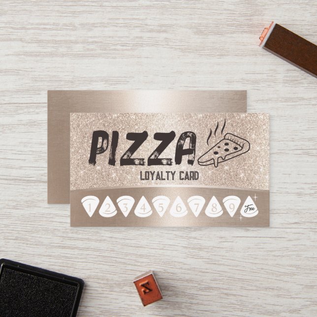 Carte De Fidélité Pizza Pasta Restaurant Modern Gold Loyalty Punch (Devant/Arrière en situation)