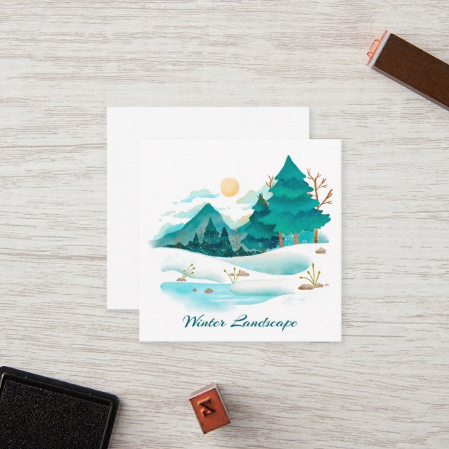 Carte de fidélité plat du paysage d'hiver (Devant/Arrière en situation)