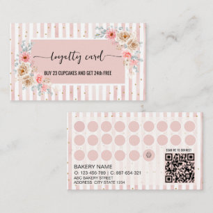 Carte de fidélité pour gâteau avec rayures florale