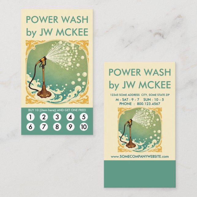 Carte De Fidélité Power Wash Loyalty Punch Card (Devant / Derrière)