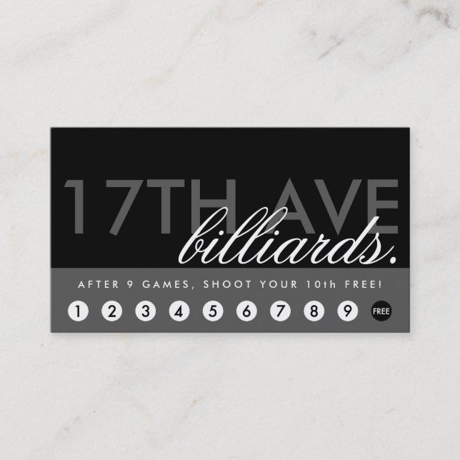 Carte De Fidélité Programme de récompenses de BILLARDS (Devant)