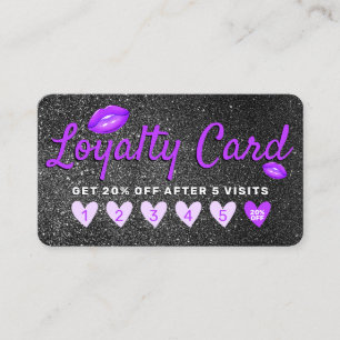 Carte De Fidélité Purple Black Parties scintillant Lèvres Coeurs rab