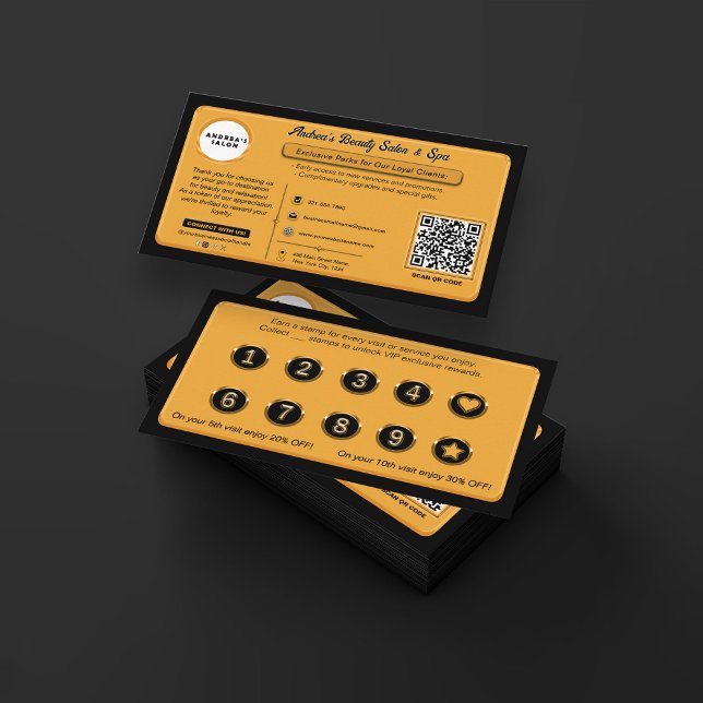 Carte De Fidélité Récompenses d'affaires modernes Elegant Noir Or Ja (Créateur téléchargé)