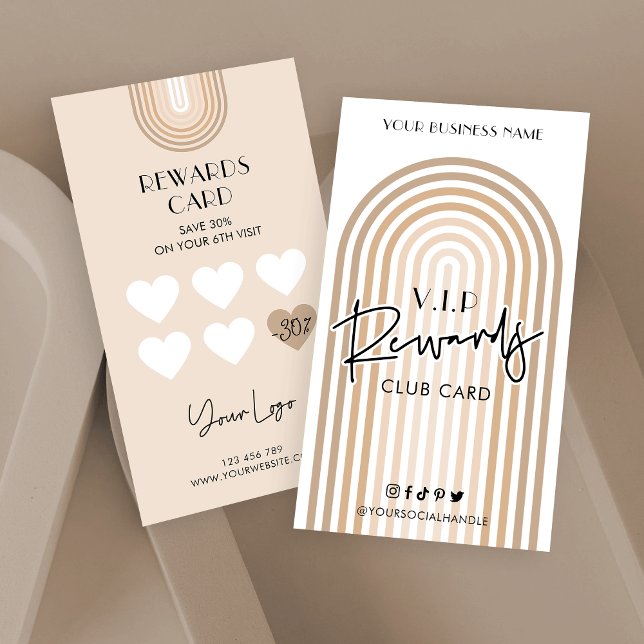 Carte De Fidélité Retro Arch Boho Beige tendance Logo d'affaires (Créateur téléchargé)