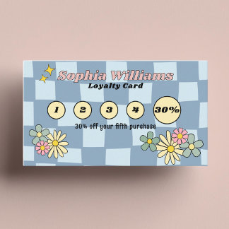 Carte de fidélité Retro blue Checker Remise entrep