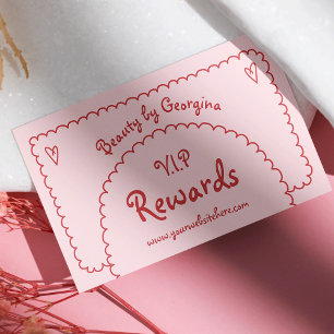 Carte De Fidélité Retro Girly rouge main rose tiré Whimsical Boho