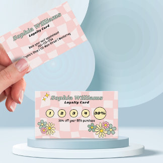 Carte de Fidélité Rétro Rose Damier Entreprise Mar