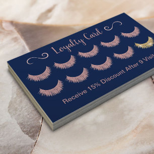 Carte De Fidélité Rose Gold Lashes Salon Elegant Pink & Navy Blue