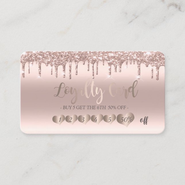 Carte De Fidélité Rose moderne chic Gold Hearts Parties scintillant  (Devant)