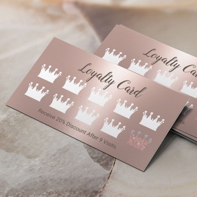 Carte De Fidélité Rose moderne Gold Crowes Salon de beauté Spa Loyau (Créateur téléchargé)