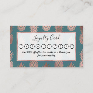 Carte De Fidélité Rose moderne Gold Turquoise Motif d'ananas vert