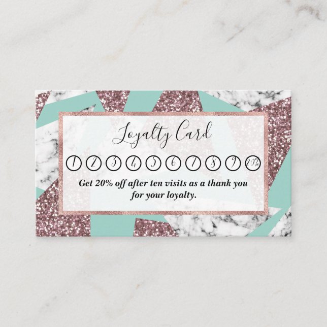 Carte De Fidélité Rose Parties scintillant or marbre triangles géomé (Devant)