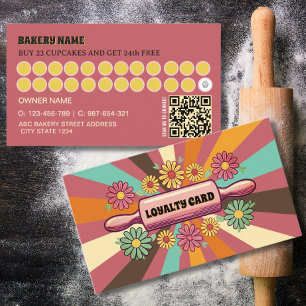 Carte De Fidélité Rouleau à pâtisserie rétro soleil levant rose Boul