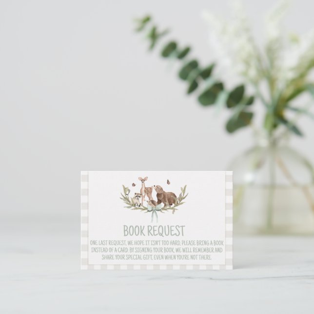 Carte De Fidélité Rustic Woodland Baby Shower Book Request Insert (Debout devant)