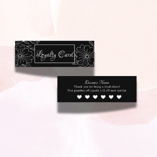Carte De Fidélité Salon de Beauté Floral Élégant Moderne Noir et Bla