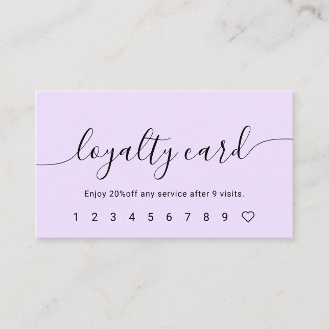 Carte De Fidélité Script Calligraphie Pastel Purple Loyalty Card (Devant)