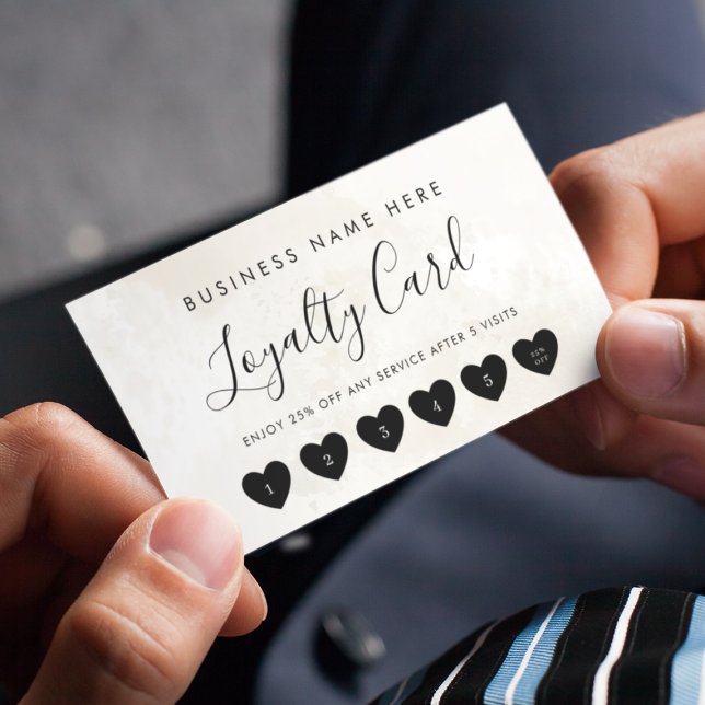 Carte De Fidélité Script Coeur en marbre crème Logo d'entreprise per (Créateur téléchargé)