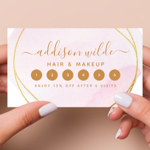 Carte De Fidélité Script Rose Pâle Aquarelle Or Cercle Entreprise