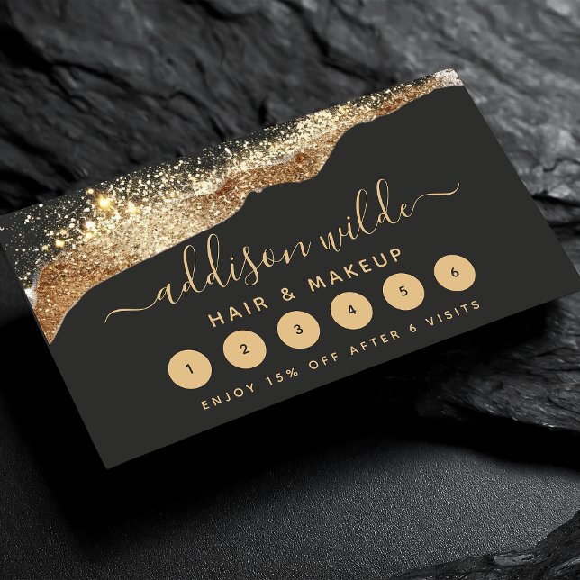 Carte De Fidélité Script Tendance Paillettes Noir Et Or Époustouflan (Créateur téléchargé)