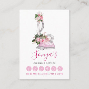 Carte De Fidélité Service de nettoyage Aquarelle Aspirateur rose asp