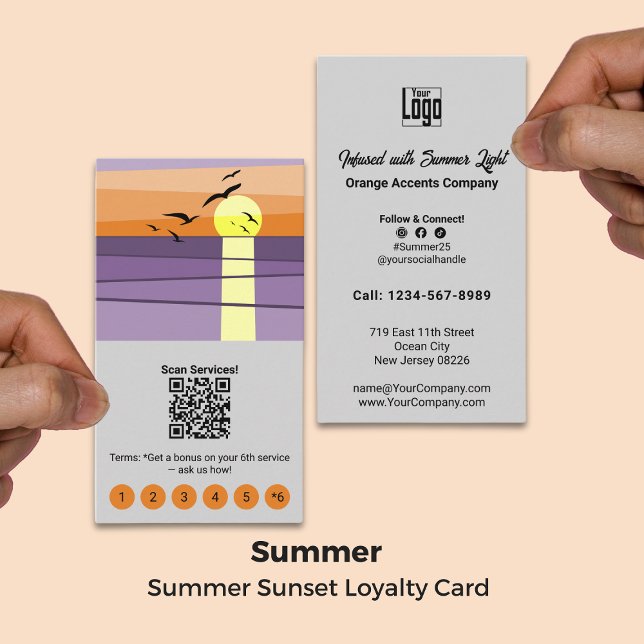 Carte De Fidélité Service Modèle de conception Sunset Summer (Summer Sunset Design Template Service Loyalty Card)