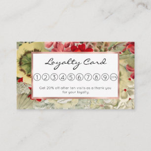 Carte De Fidélité Shabby vintage ivoire rose rouge collage floral lo