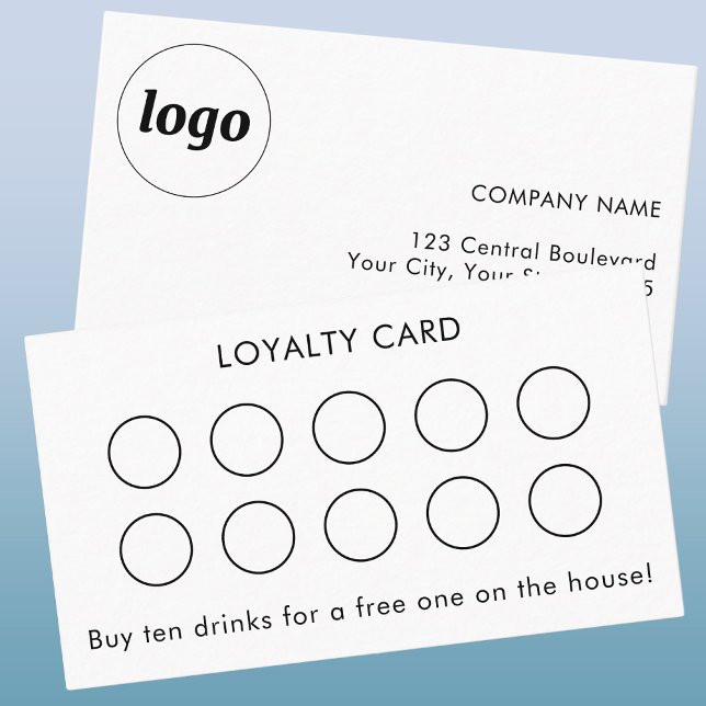 Carte de fidélité simple Logo et Texte (Simple logo with custom text customer loyalty reward card.)