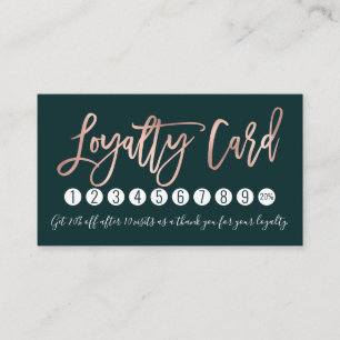 Carte De Fidélité Simple Rose Gold Emerald Green Typographie moderne