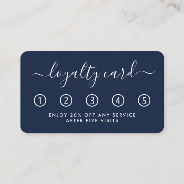 Carte de fidélité simple Script - bleu marine et b (Devant)
