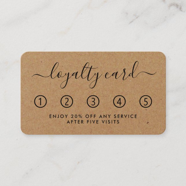 Carte de fidélité simple Script - Rustique Kraft (Devant)