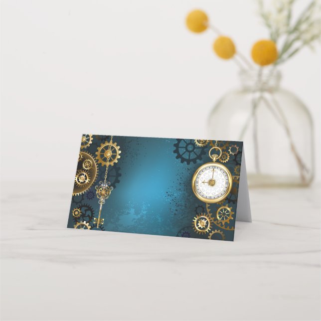 Carte De Fidélité Steampunk Arrière - plan turquoise avec Gears (Devant)